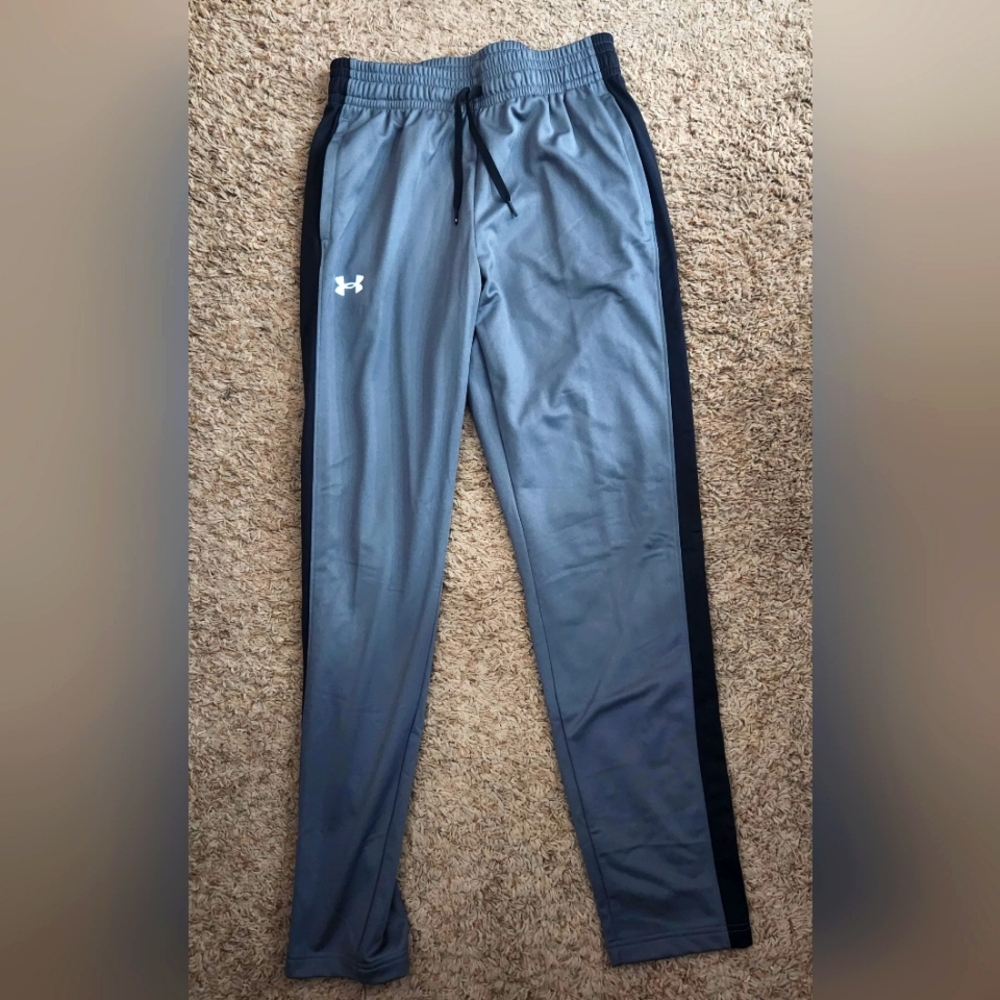 Under Armour Gray Track Pants with Black Stripes